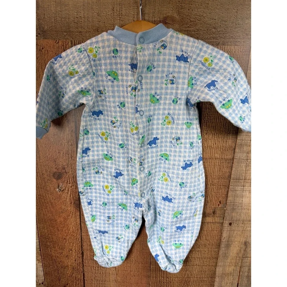 Vintage Little Wonders Layette Cotton Footie Blue Gingham Plaid Small 0-3 Months